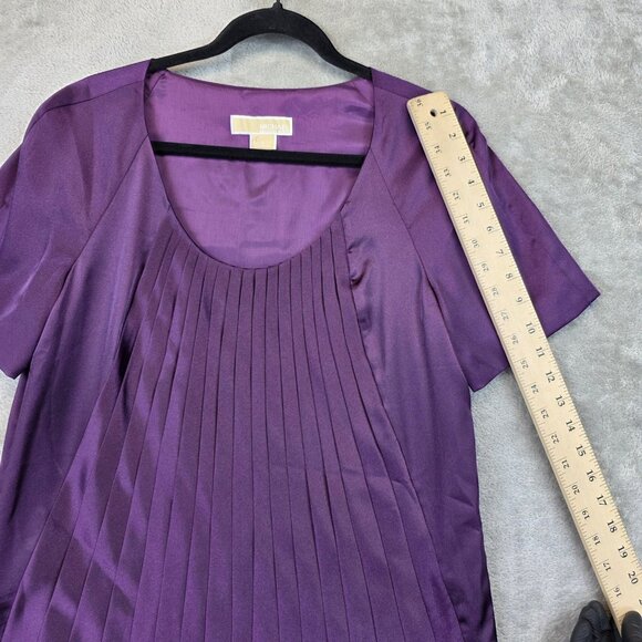 Michael Kors Shirt Womens Size 10 Purple Pleated Short Sleeve Tunic Dressy Top - Picture 8 of 13